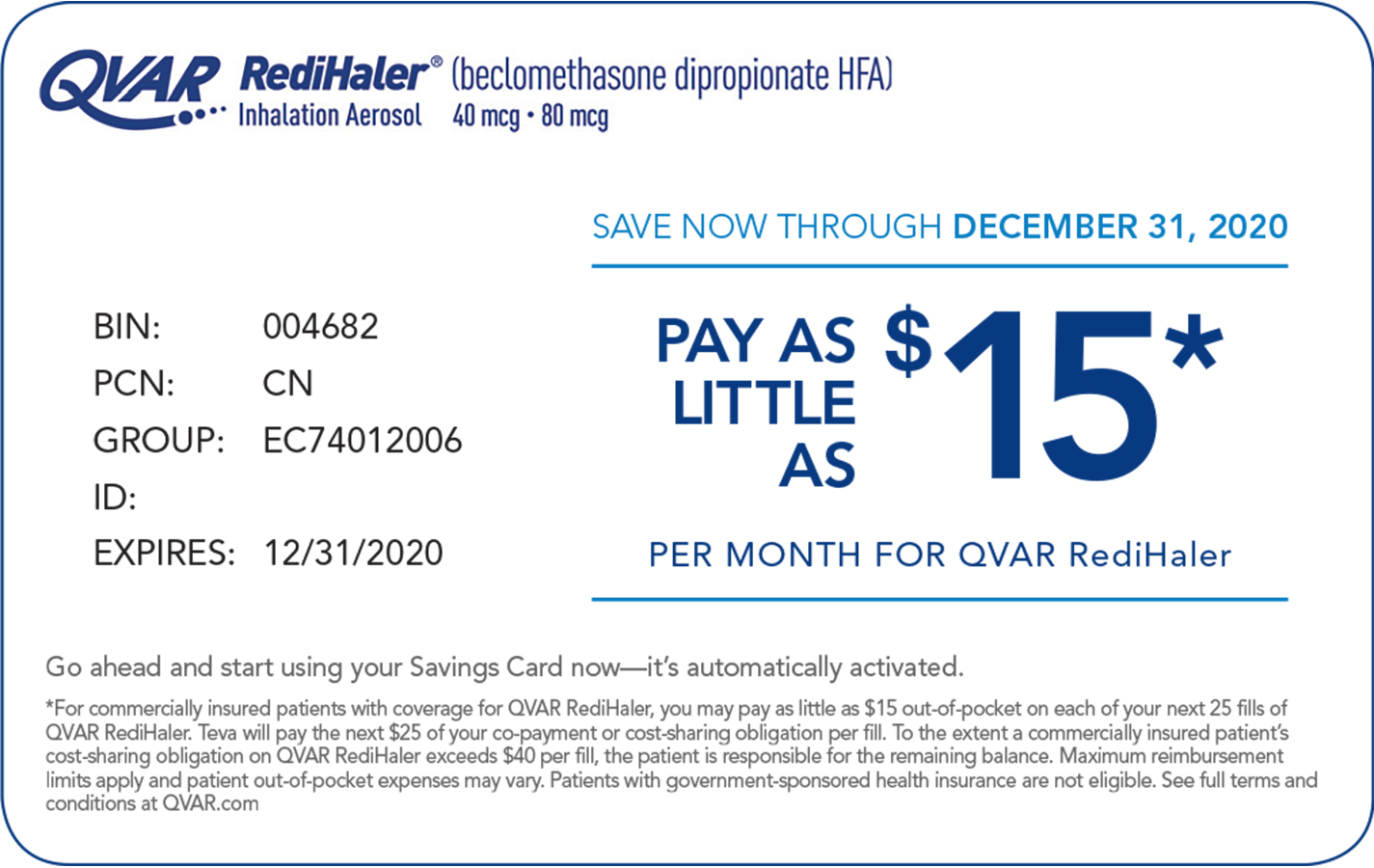 Savings Card QVAR® RediHaler™ (beclomethasone dipropionate HFA)